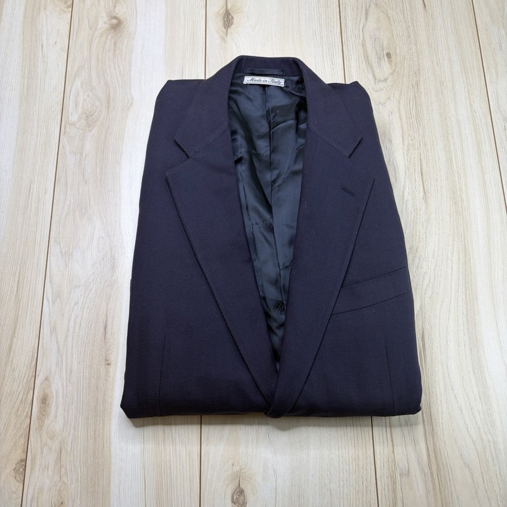 Belvest Men's Mini Herringbone Fine Wool Super 150s Navy Blue 46R Double Vented